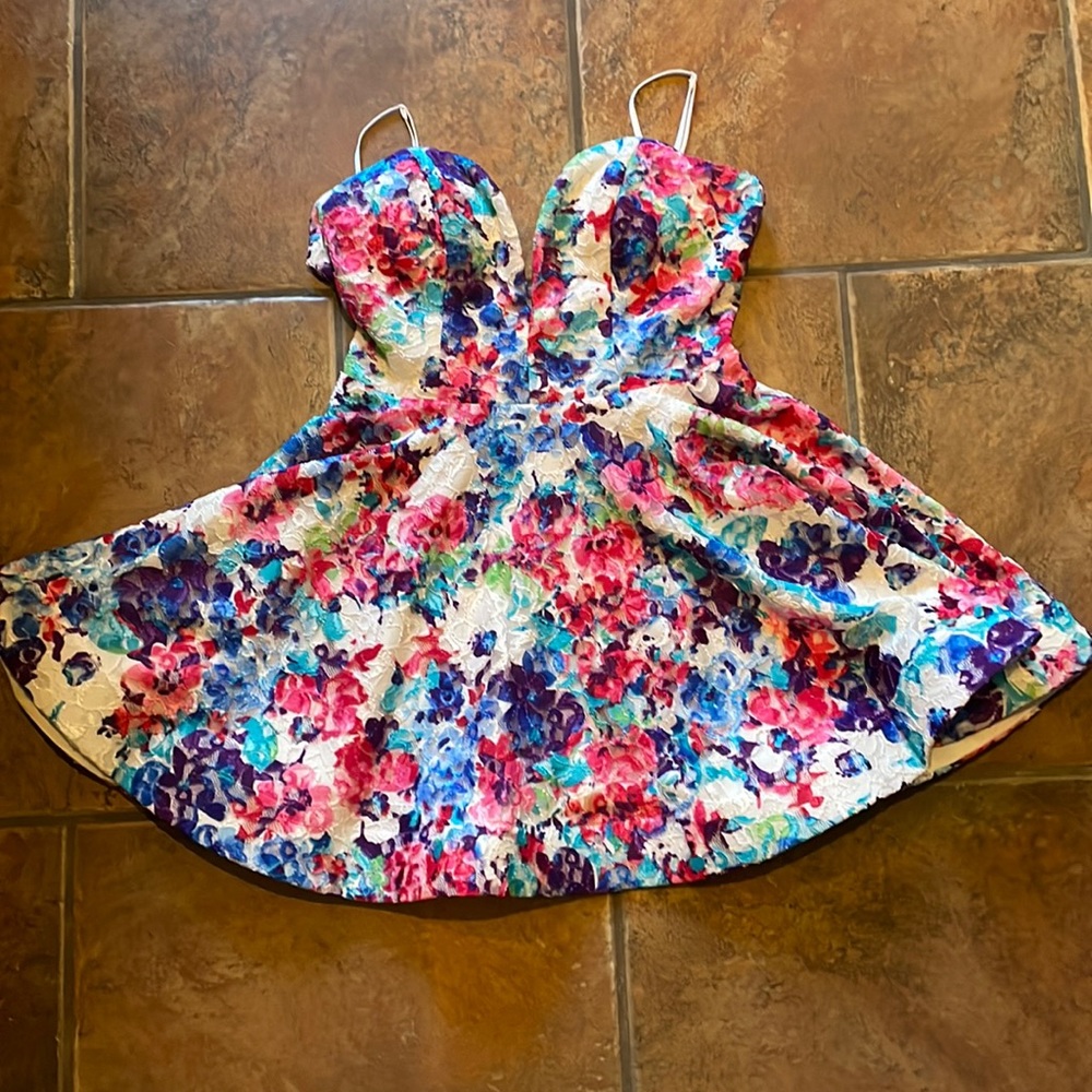 Colorful Floral Lace Sweetheart Skater Dress